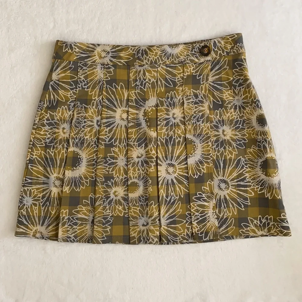 Urban Outfitters | Boho Dark Academia Pleated Plaid Floral Mini Wrap Front Skirt - Picture 15 of 16